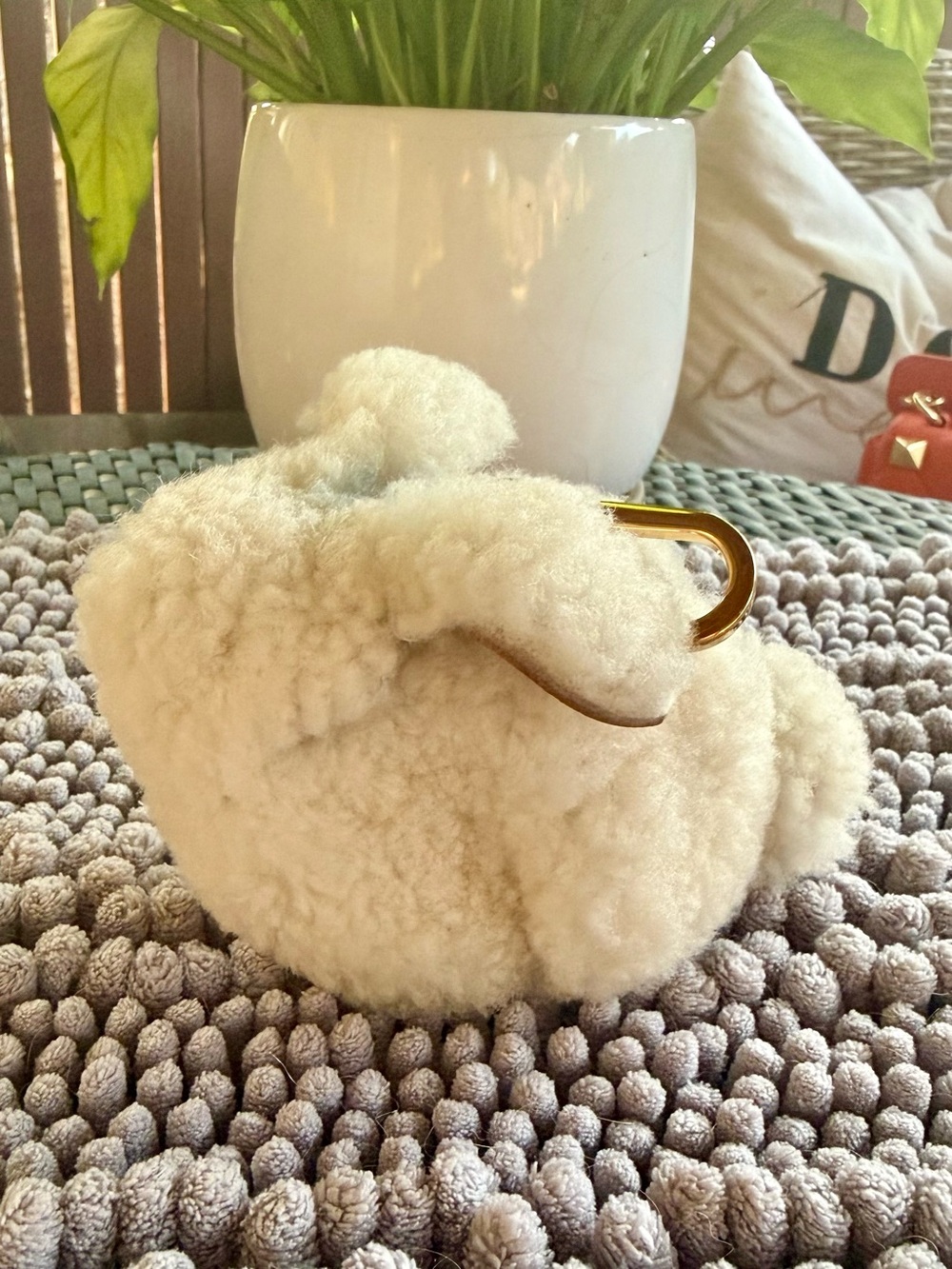 Loewe shearling bunny charm with gold-toned hardware